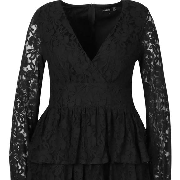 PLUS LACE PLUNGE RUFFLE SKATER DRESS - Picture 4 of 4